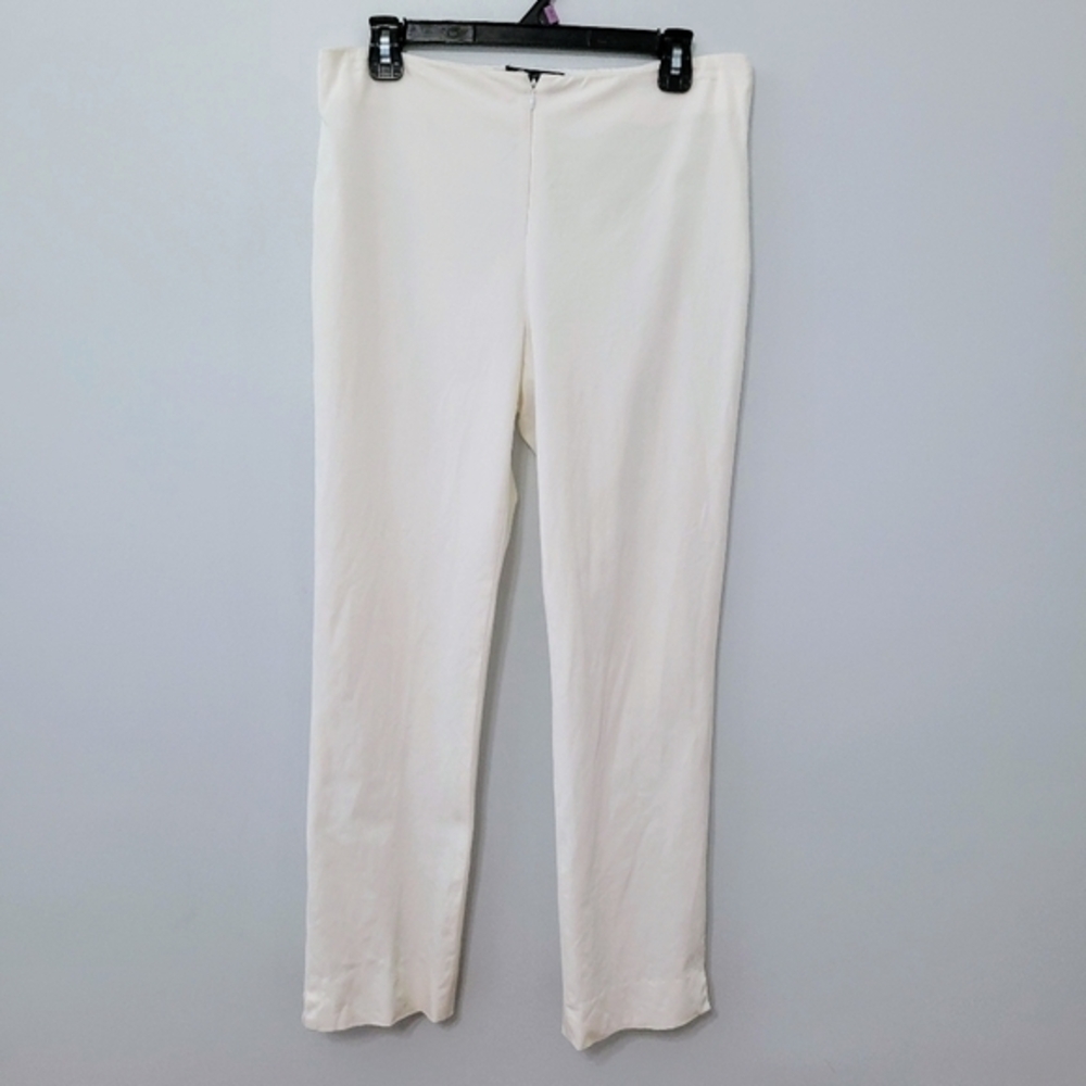 Peace of Cloth Women's Front Zip Pants Size 10 Solid White Cotton Stretch USA NY